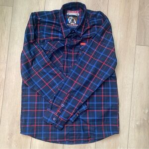 DIXXON Navy Plaid Button-Down Shirt with Red & Blue Checks